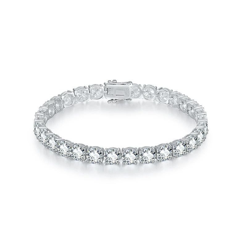 Bold&Chice Luxury Round Cut Moissanite Tennis Bracelet, S925 Silver Lab Created Diamond, Shiny Single Row Statement Bracelet for Her