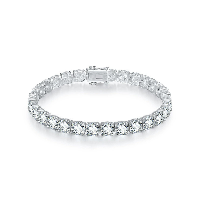 Bold&Chice Luxury Round Cut Moissanite Tennis Bracelet, S925 Silver Lab Created Diamond, Shiny Single Row Statement Bracelet for Her