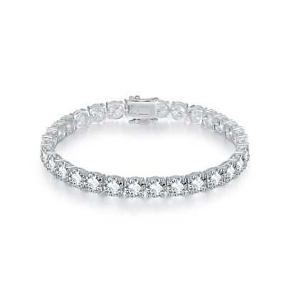 Bold&Chice Luxury Round Cut Moissanite Tennis Bracelet, S925 Silver Lab Created Diamond, Shiny Single Row Statement Bracelet for Her