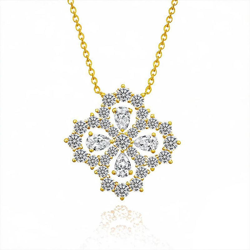 Bold&Chice Luxury Floral Cluster Moissanite Pendant Necklace, S925 Silver Lab Created Diamond, Shiny Pear & Round Statement Necklace for Her