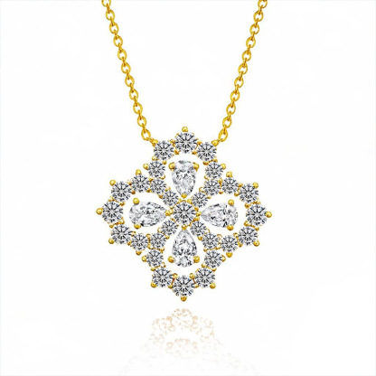 Bold&Chice Luxury Floral Cluster Moissanite Pendant Necklace, S925 Silver Lab Created Diamond, Shiny Pear & Round Statement Necklace for Her