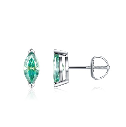 Bold&Chice 0.5CT*2 Blue Moissanite Stud Earrings, Marquise Cut Lab Created Diamond Earrings, S925 Silver for Women