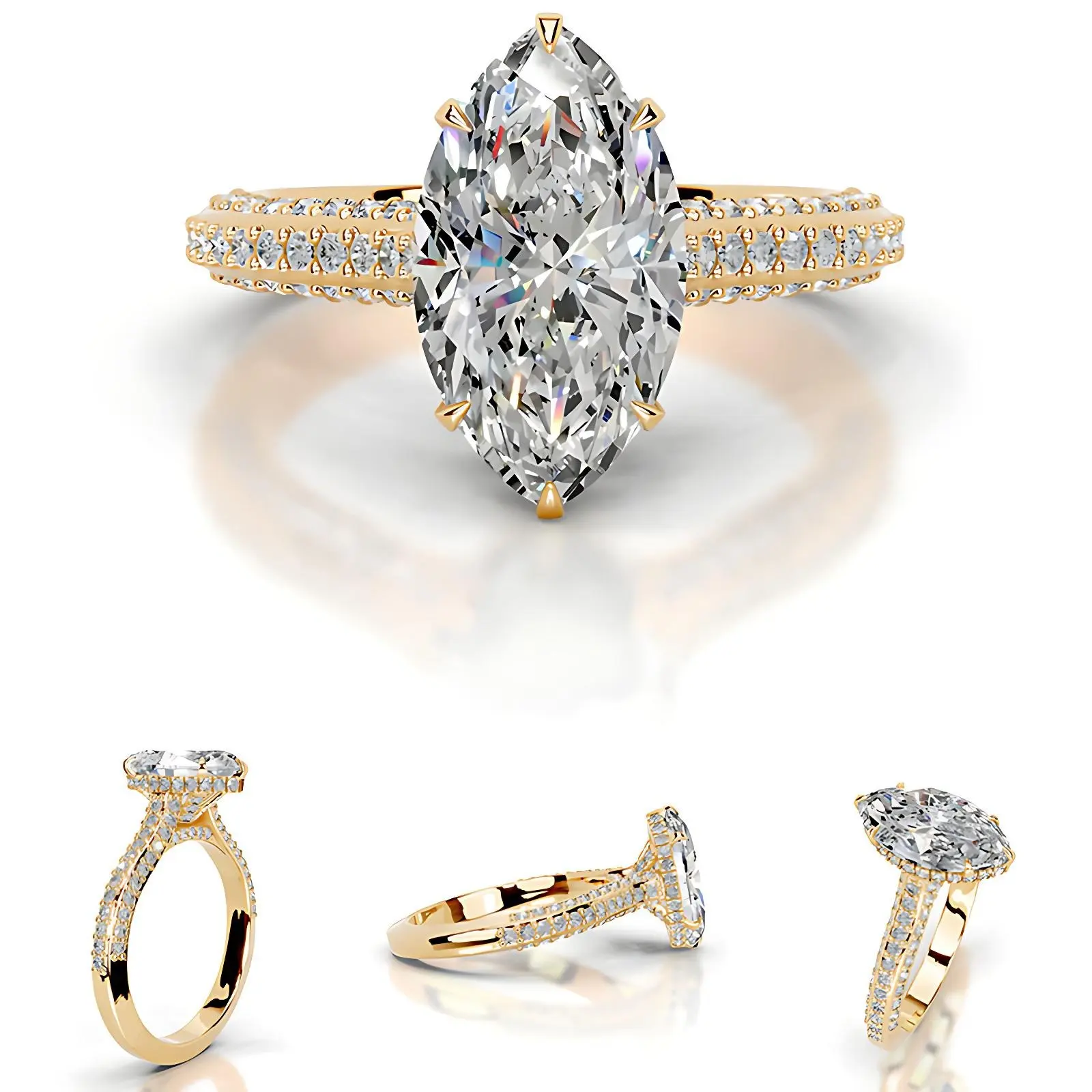Bold&Chice 2CT Hidden Halo Moissanite Ring, 18K Gold Plated S925 Silver Lab Created Diamond,