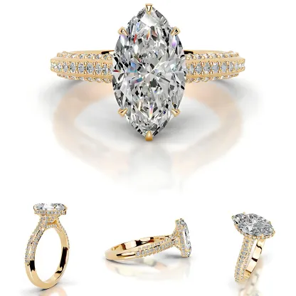 Bold&Chice 2CT Hidden Halo Moissanite Ring, 18K Gold Plated S925 Silver Lab Created Diamond,