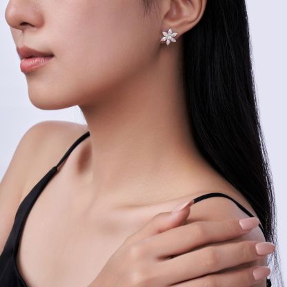 Bold&Chice 3.76CT Snowflake Moissanite Stud Earrings, Marquise Cut Lab Created Diamond Earrings, S925 Silver Plated 18K White Gold