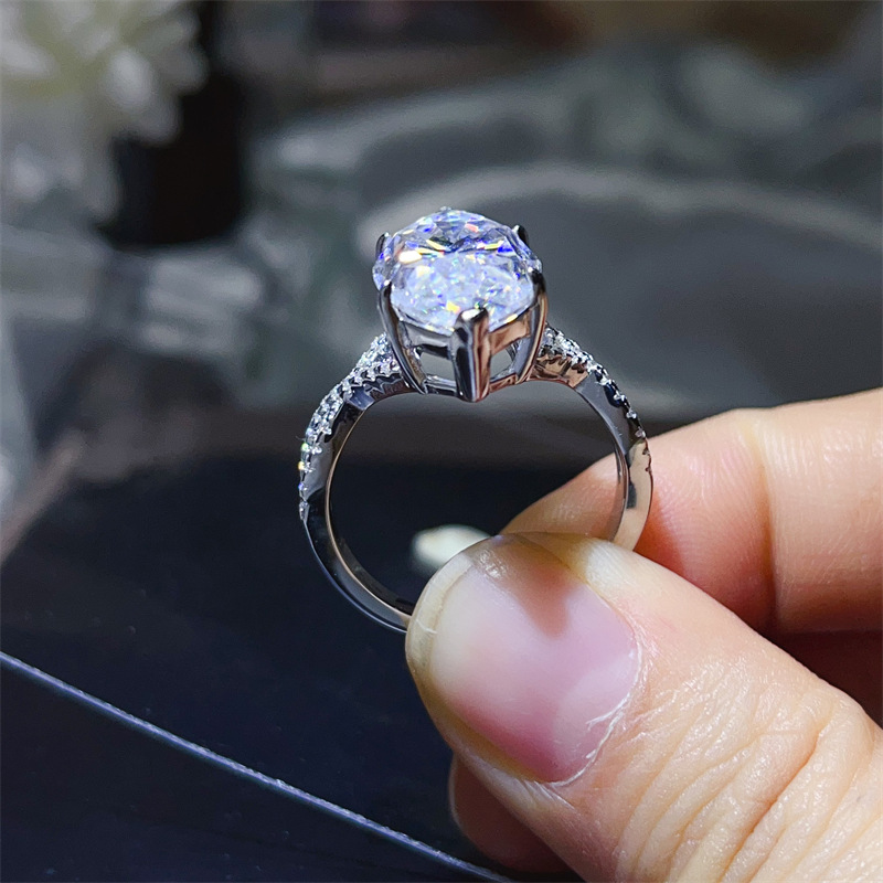 Bold&Chice 10CT Marquise Cut Moissanite Engagement Ring, Lab Created Diamond Ring, S925 Silver Pave Band for Women