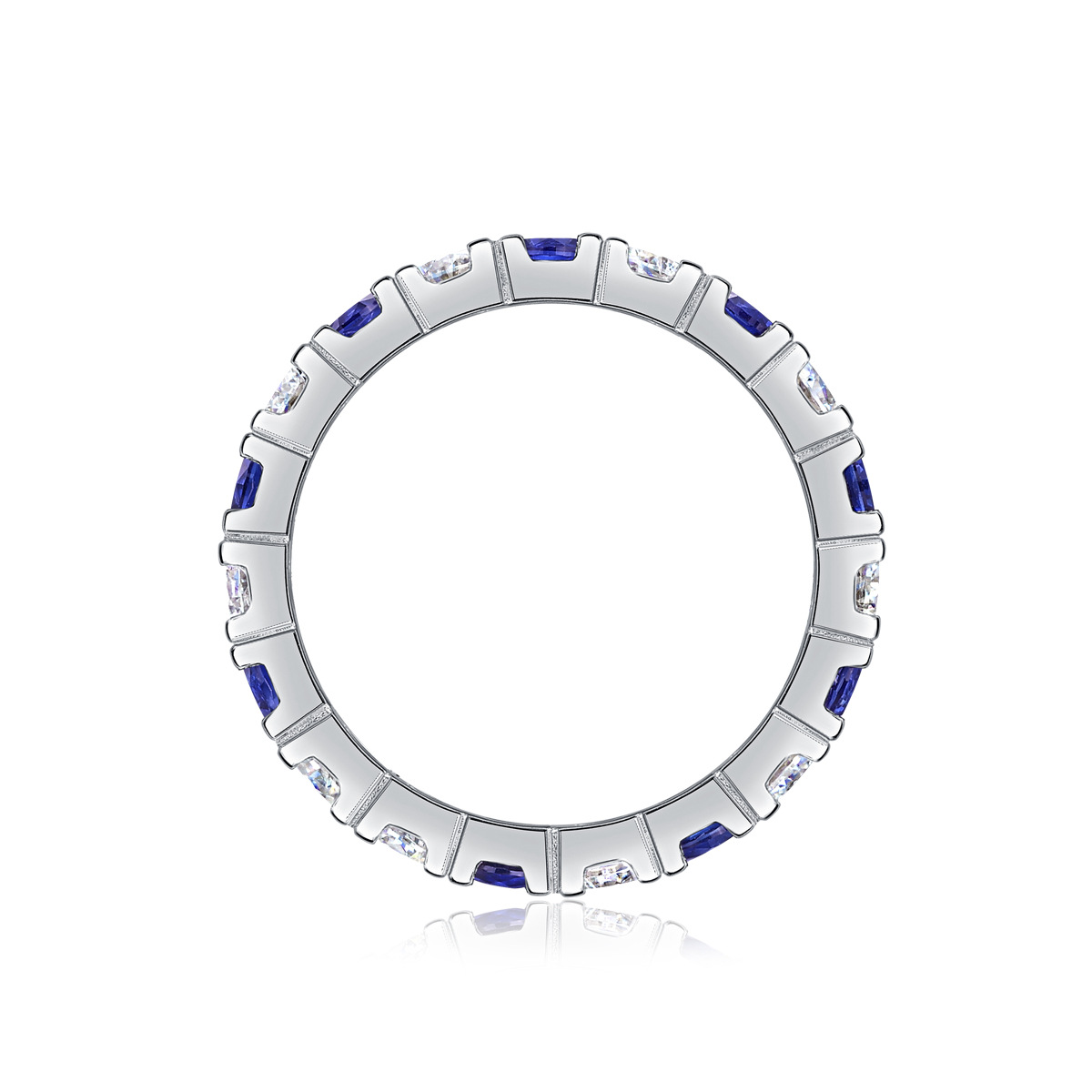 Bold&Chice Blue Sapphire & White Moissanite Eternity Band, Lab Created Diamond Alternating Ring, Unisex S925 Silver Stackable Ring