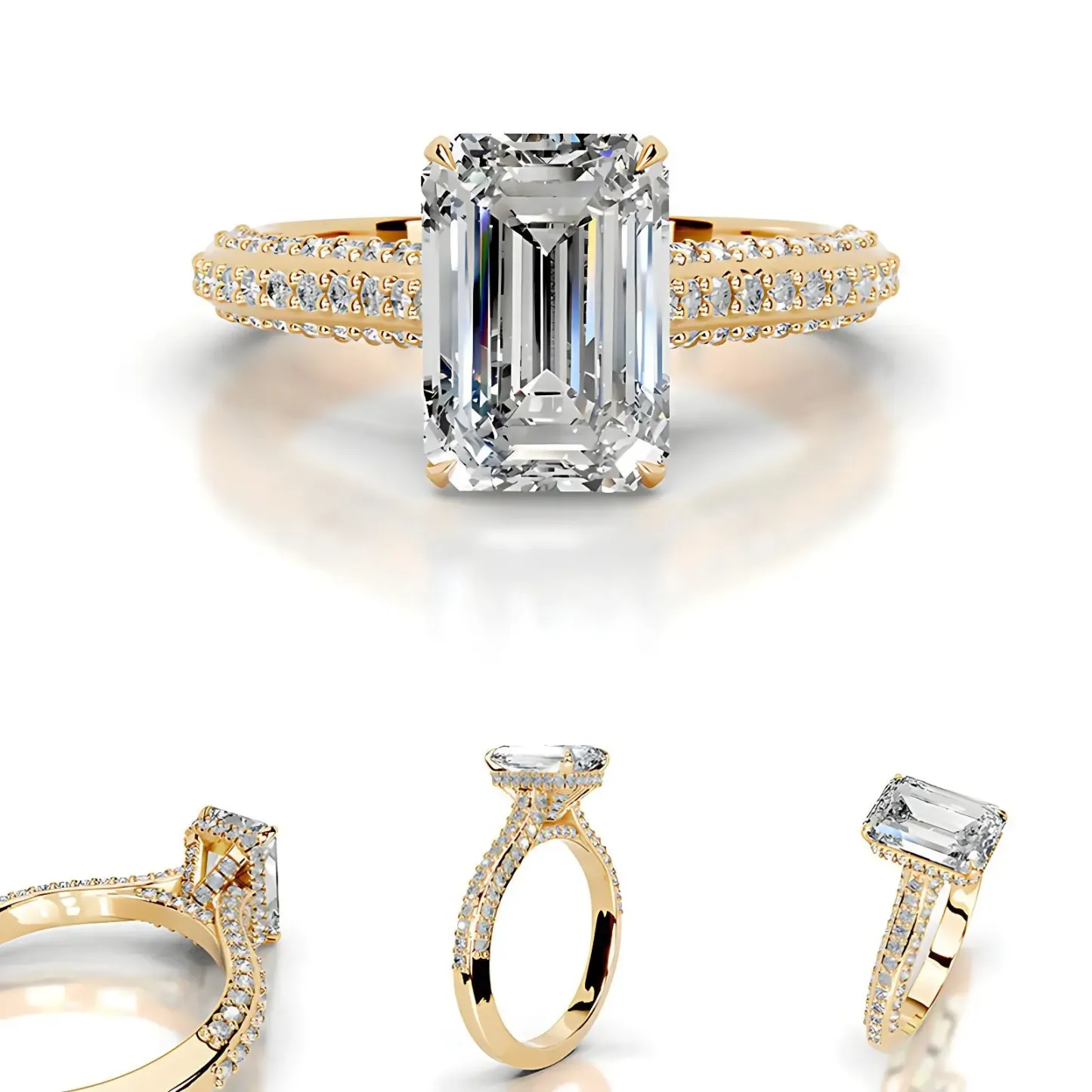 Bold&Chice 2CT Hidden Halo Moissanite Ring, 18K Gold Plated S925 Silver Lab Created Diamond,