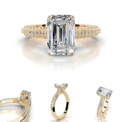 Bold&Chice 2CT Hidden Halo Moissanite Ring, 18K Gold Plated S925 Silver Lab Created Diamond,