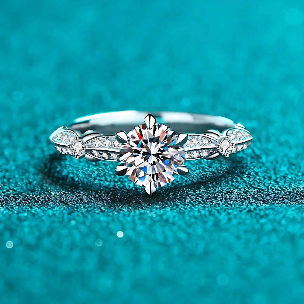 Bold&Chice 1CT Elegant Petal Six Prong Moissanite Ring, S925 Silver Lab Grown Diamond , Delicate Twist Statement Ring for Her