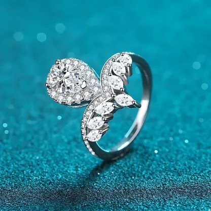 Bold&Chice 1CT Pear Cut Moissanite Crown Ring, Marquise Pave S925 Silver Lab Created Diamond Ring for Women
