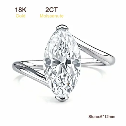 Bold&Chice 2CT Marquise Cut Moissanite Ring, 18K Gold Plated S925 Silver Lab Created Diamond Ring