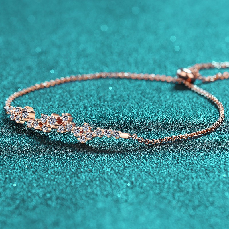 Bold&Chice Delicate Star Cluster Moissanite Bracelet, Shiny Flower Adjustable Rose Gold S925 Silver Lab Created Diamond Bracelet for Women