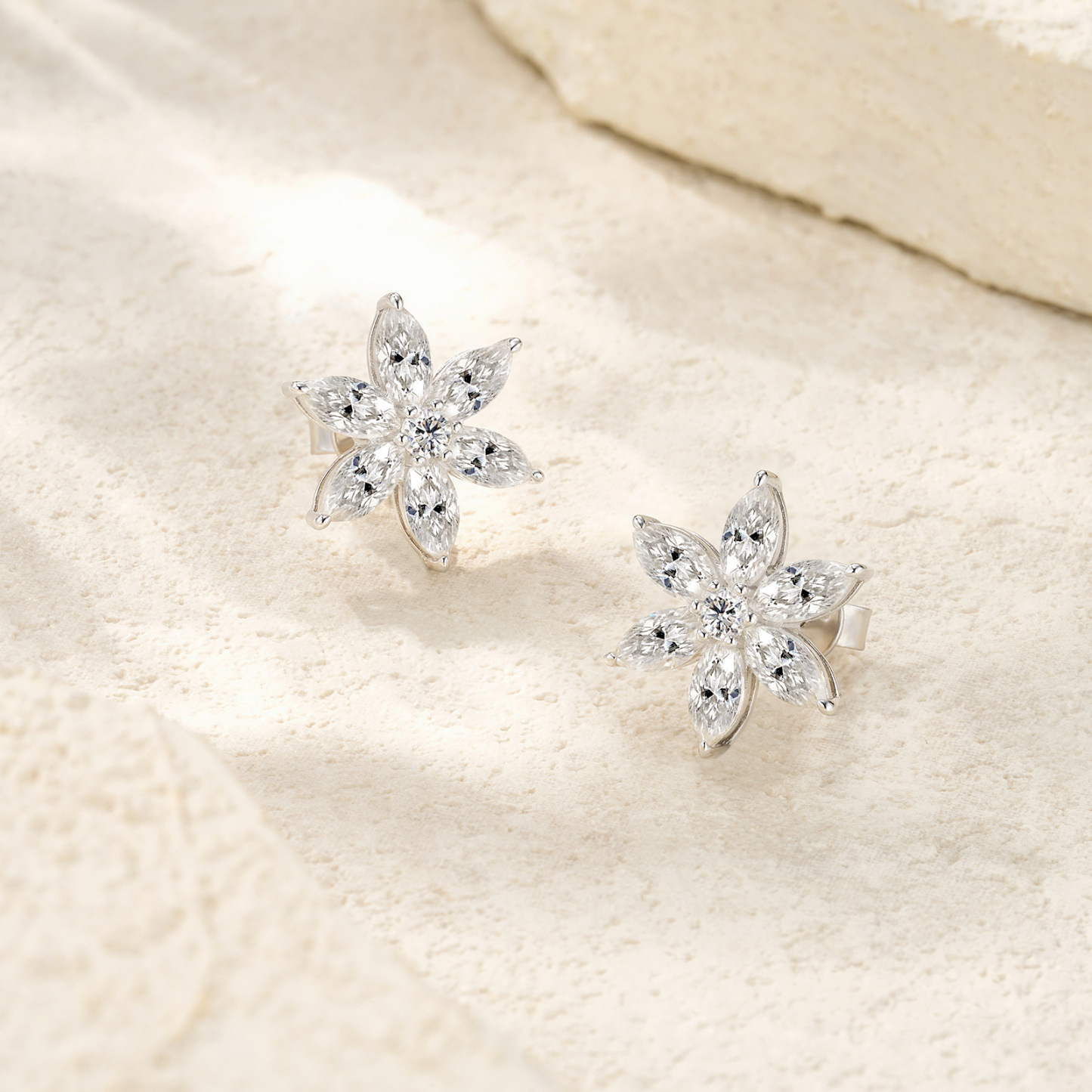 Bold&Chice 3.76CT Snowflake Moissanite Stud Earrings, Marquise Cut Lab Created Diamond Earrings, S925 Silver Plated 18K White Gold