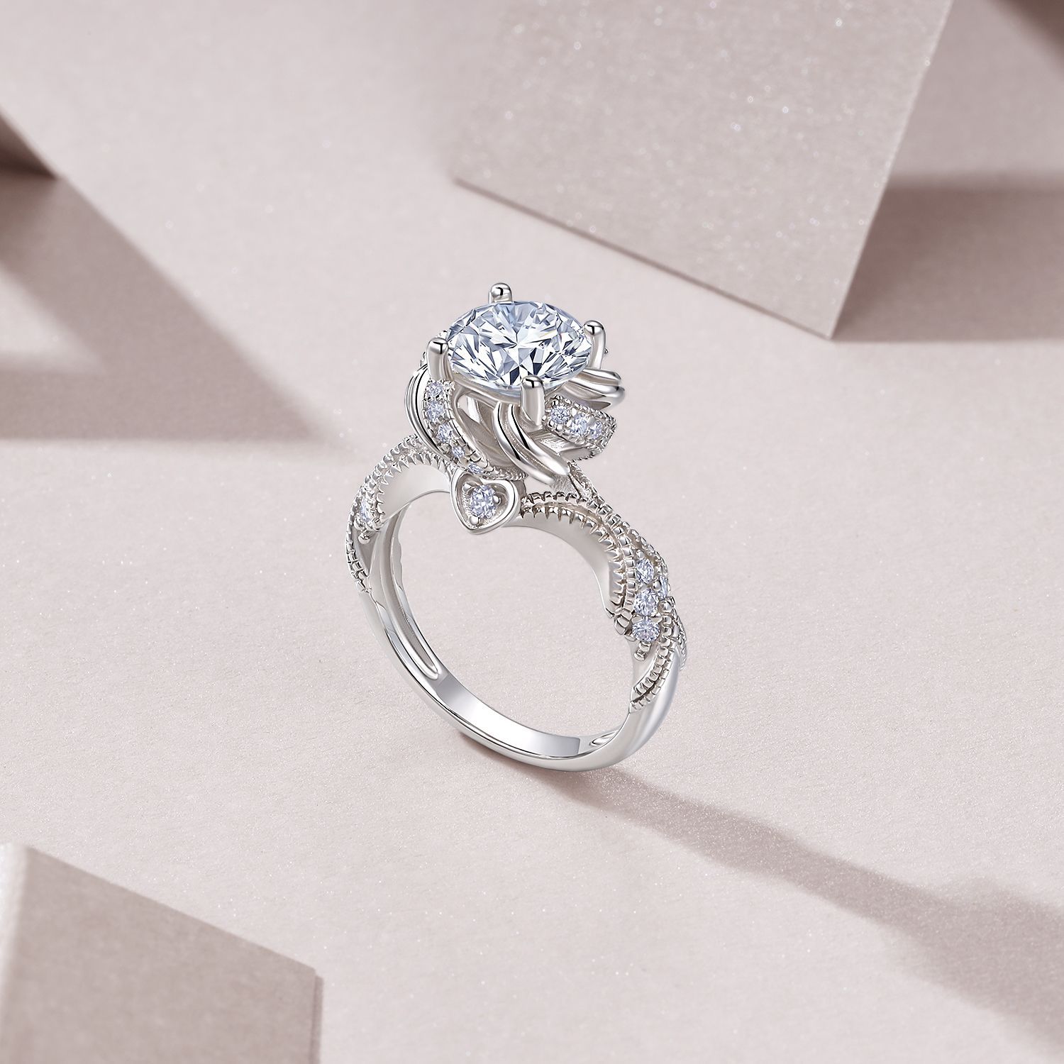 Bold&Chice 2CT Blossom Halo Moissanite Ring, Lab Grown Diamond Alternative, Floral Design Engagement Ring for Her