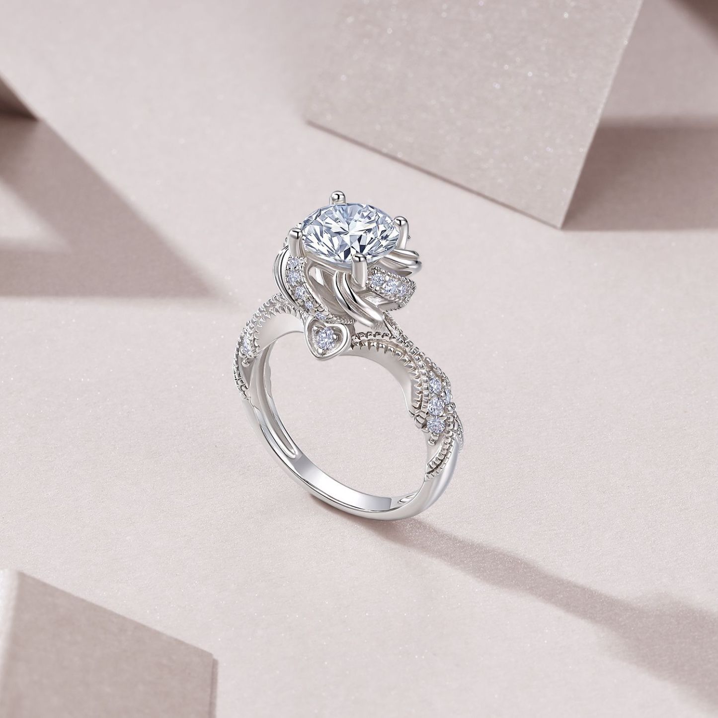 Bold&Chice 2CT Blossom Halo Moissanite Ring, Lab Grown Diamond Alternative, Floral Design Engagement Ring for Her