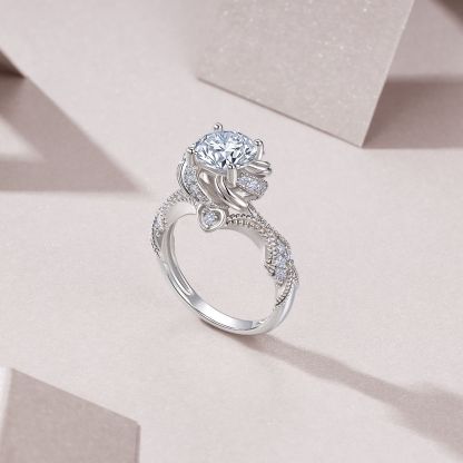 Bold&Chice 2CT Blossom Halo Moissanite Ring, Lab Grown Diamond Alternative, Floral Design Engagement Ring for Her