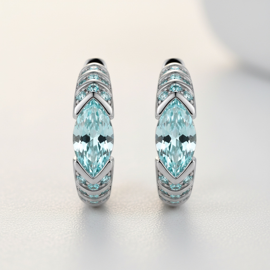 Bold&Chice 0.5CT Aquamarine Twist Marquise Moissanite Hoop Earrings, Lab Created Diamond Earrings, S925 Silver Earrings