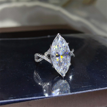 Bold&Chice 10CT Marquise Cut Moissanite Engagement Ring, Lab Created Diamond Ring, S925 Silver Pave Band for Women