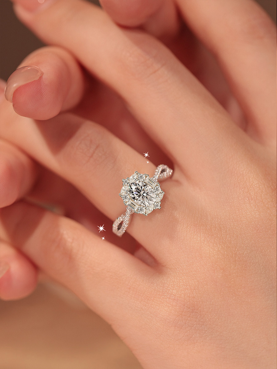 Bold&Chice Firework Pigeon Egg Ring, 1CT Lab Created Moissanite Engagement Ring, Wedding Band for Women