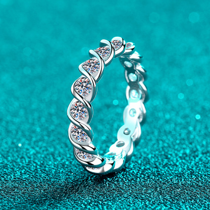 Bold&Chice 1.7CT Twisted Eternity Moissanite Band, Round Cut Lab Created Diamond Ring, Unisex S925 Silver Pave Ring