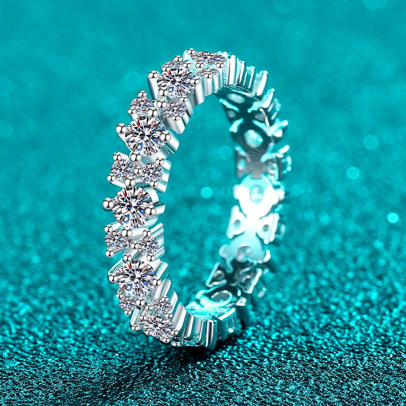 Bold&Chice 1.56CT Floral Pave Moissanite Eternity Ring, Lab Grown Diamond Alternative, Romantic Stackable Band for Him & Her