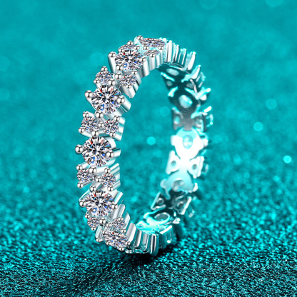 Bold&Chice 1.56CT Floral Pave Moissanite Eternity Ring, Lab Grown Diamond Alternative, Romantic Stackable Band for Him & Her