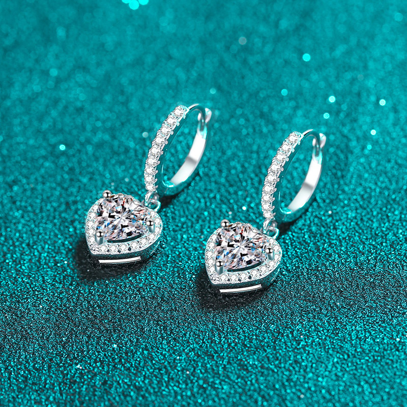 Bold&Chice 2CT Heart Shaped Halo Moissanite Drop Earrings, Lab Grown Diamond Alternative, Romantic Dangle Huggie Earrings for Her