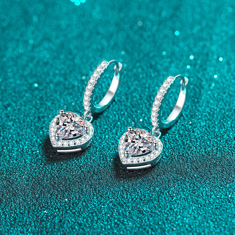 Bold&Chice 2CT Heart Shaped Halo Moissanite Drop Earrings, Lab Grown Diamond Alternative, Romantic Dangle Huggie Earrings for Her