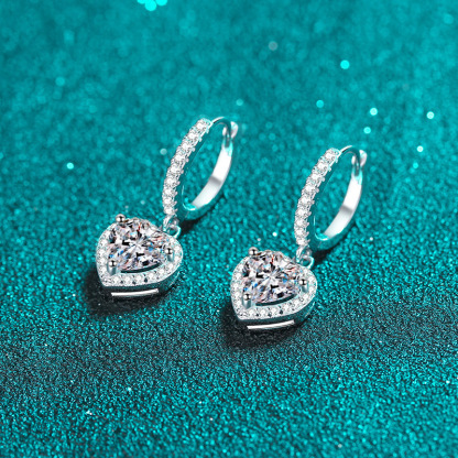 Bold&Chice 2CT Heart Shaped Halo Moissanite Drop Earrings, Lab Grown Diamond Alternative, Romantic Dangle Huggie Earrings for Her