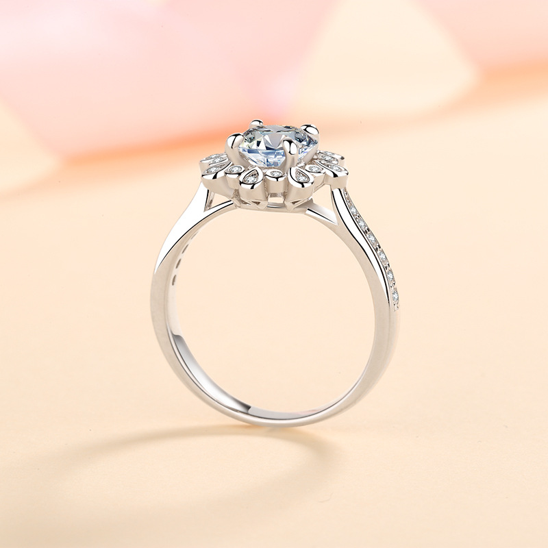 Bold&Chice 1CT Round Moissanite Floral Halo Engagement Ring, Pave Band S925 Silver Lab Created Diamond Ring for Women