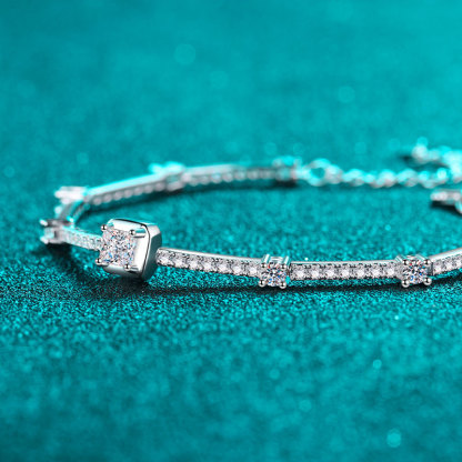 Bold&Chice 1.88CT Full Moissanite Square Bracelet, Pave Adjustable S925 Silver Lab Created Diamond Bracelet for Women