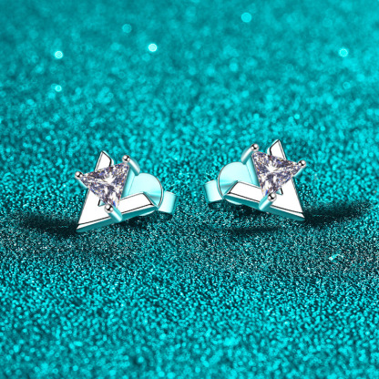 Bold&Chice 1CT Triangle Geometric Moissanite Stud Earrings, Lab Grown Diamond Alternative, Minimalist Statement Stud Earrings for Her