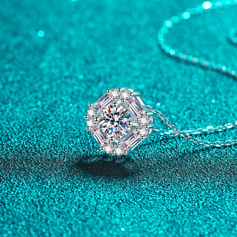 Bold&Chice Viral Sugar Cube Cut Jewelry Moissanite Jewelry Set (Necklace + Earrings), Lab Grown Diamond Alternative, Trending Halo Pendant & Stud Set for Her