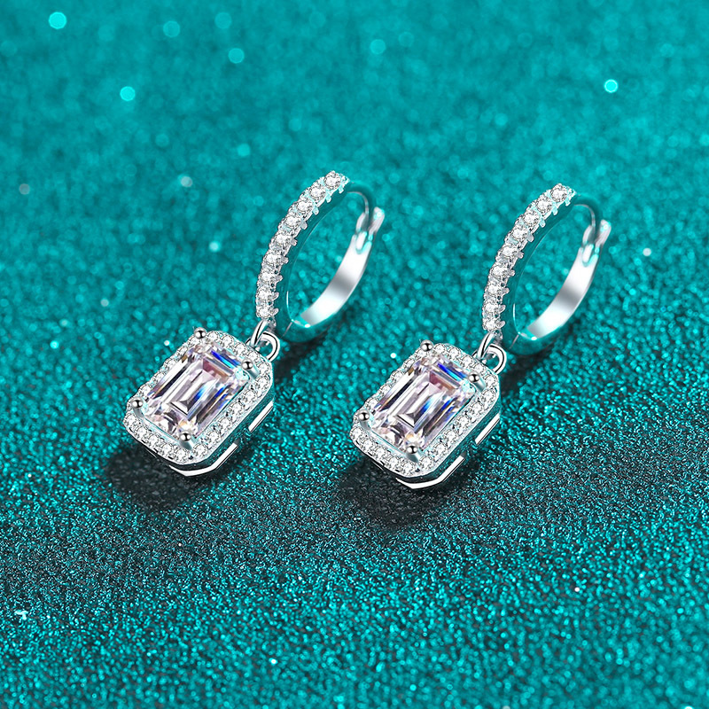 Bold&Chice 2/4CT Emerald / Radiant Cut Moissanite Drop Earrings, Baguette Huggie S925 Silver Lab Created Diamond Earrings for Women