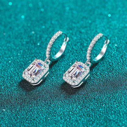 Bold&Chice 2/4CT Emerald / Radiant Cut Moissanite Drop Earrings, Baguette Huggie S925 Silver Lab Created Diamond Earrings for Women