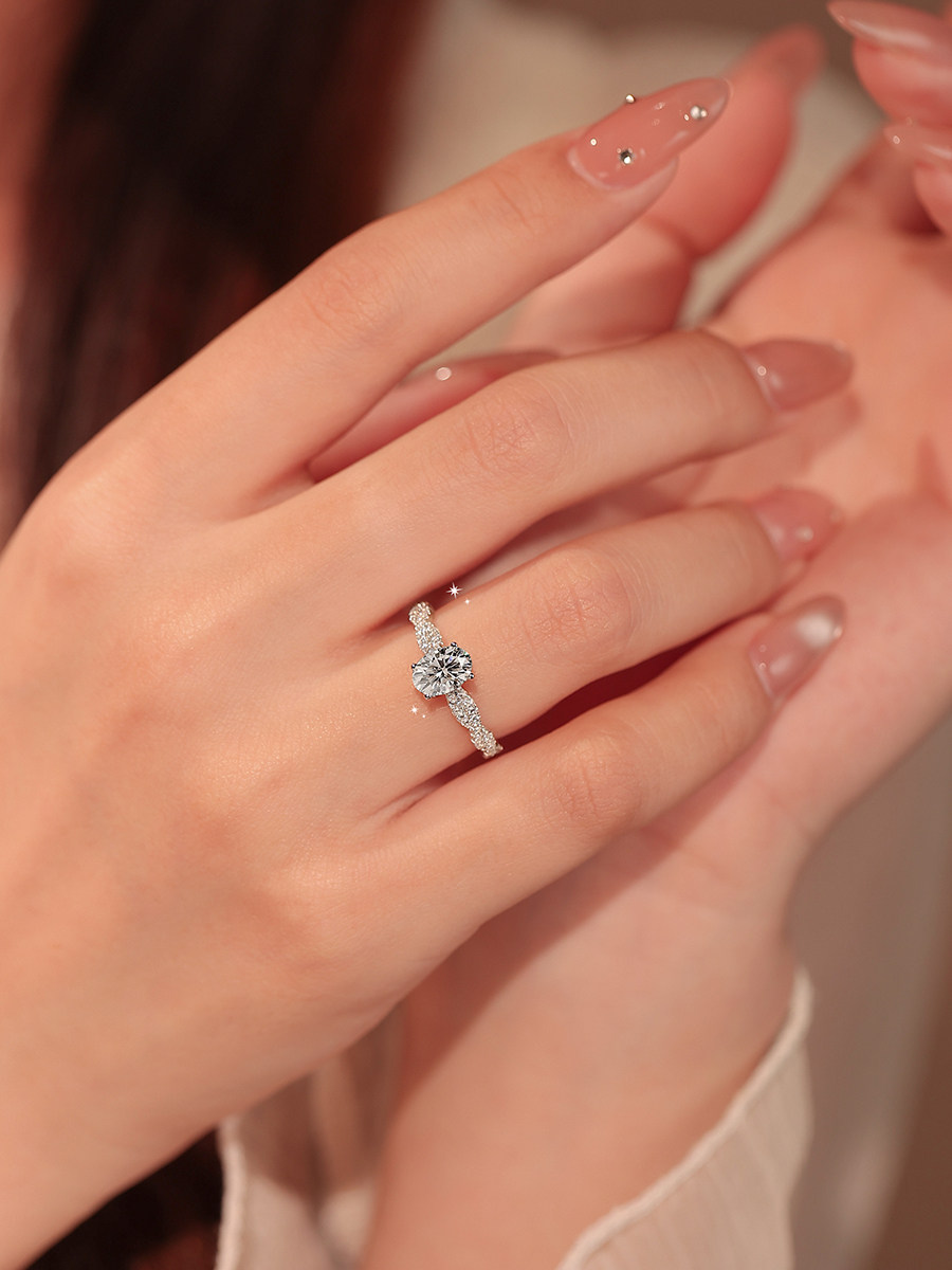 Bold&Chice Rotating Ballet Moissanite Ring, Oval Cut 1CT Lab Created Engagement Ring, Pave Promise Ring for Women