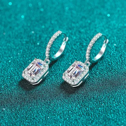 Bold&Chice 2/4CT Emerald / Radiant Cut Moissanite Drop Earrings, Baguette Huggie S925 Silver Lab Created Diamond Earrings for Women