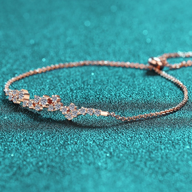 Bold&Chice Delicate Star Cluster Moissanite Bracelet, Shiny Flower Adjustable Rose Gold S925 Silver Lab Created Diamond Bracelet for Women