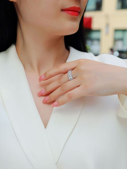 Bold&Chice Full Pave Multi-Row Moissanite Ring, Lab Grown Diamond Alternative, Bold Statement Band,Unisex Perfect Anniversary & Birthday Gift