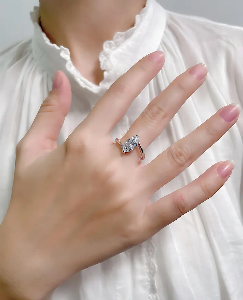 Bold&Chice 2CT Marquise Cut Moissanite Ring, 18K Gold Plated S925 Silver Lab Created Diamond Ring