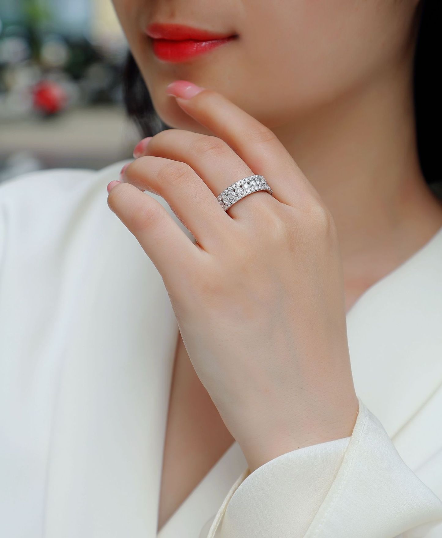 Bold&Chice Full Pave Multi-Row Moissanite Ring, Lab Grown Diamond Alternative, Bold Statement Band,Unisex Perfect Anniversary & Birthday Gift