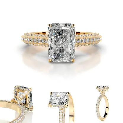 Bold&Chice 2CT Hidden Halo Moissanite Ring, 18K Gold Plated S925 Silver Lab Created Diamond,