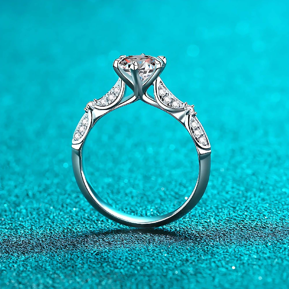 Bold&Chice 1CT Elegant Petal Six Prong Moissanite Ring, S925 Silver Lab Grown Diamond , Delicate Twist Statement Ring for Her