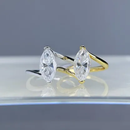 Bold&Chice 2CT Marquise Cut Moissanite Ring, 18K Gold Plated S925 Silver Lab Created Diamond Ring