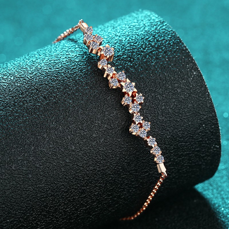 Bold&Chice Delicate Star Cluster Moissanite Bracelet, Shiny Flower Adjustable Rose Gold S925 Silver Lab Created Diamond Bracelet for Women