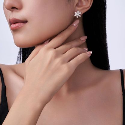 Bold&Chice 3.76CT Snowflake Moissanite Stud Earrings, Marquise Cut Lab Created Diamond Earrings, S925 Silver Plated 18K White Gold