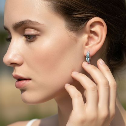 Bold&Chice 0.5CT Aquamarine Twist Marquise Moissanite Hoop Earrings, Lab Created Diamond Earrings, S925 Silver Earrings