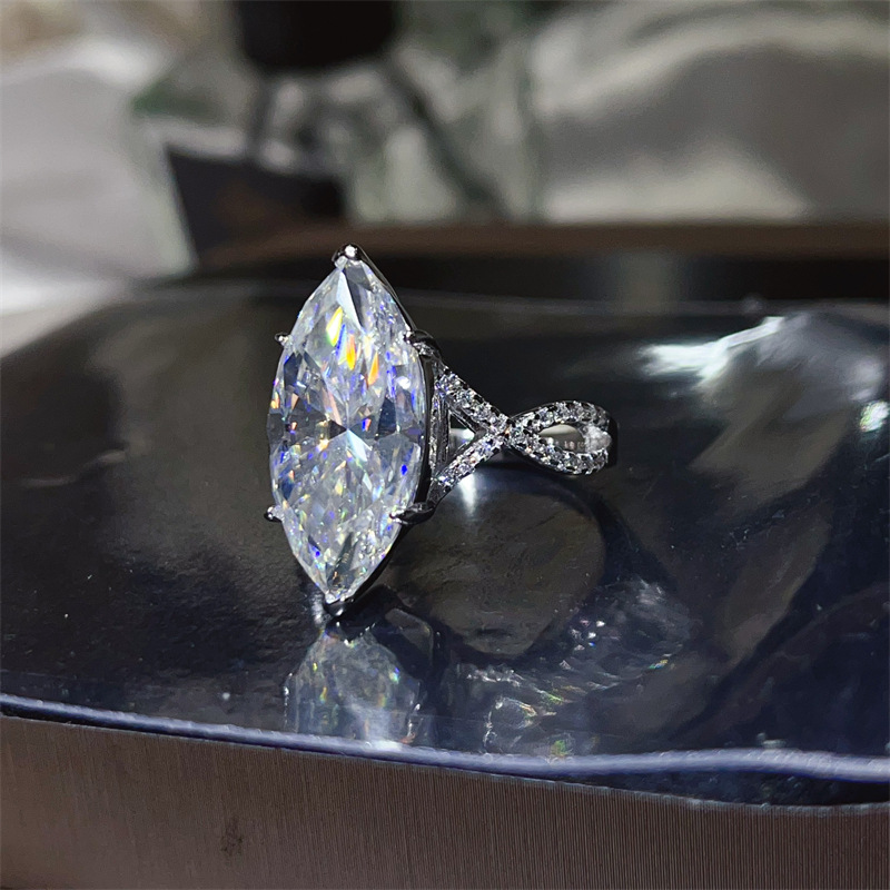 Bold&Chice 10CT Marquise Cut Moissanite Engagement Ring, Lab Created Diamond Ring, S925 Silver Pave Band for Women
