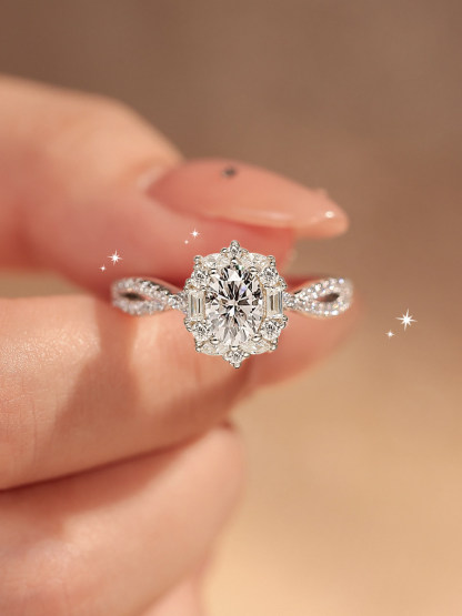 Bold&Chice Firework Pigeon Egg Ring, 1CT Lab Created Moissanite Engagement Ring, Wedding Band for Women